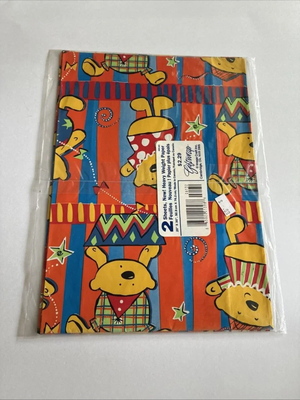 Vintage Teddy Bear Birthday Gift Wrap Wrapping Paper 2 Sheets NOS 20x30